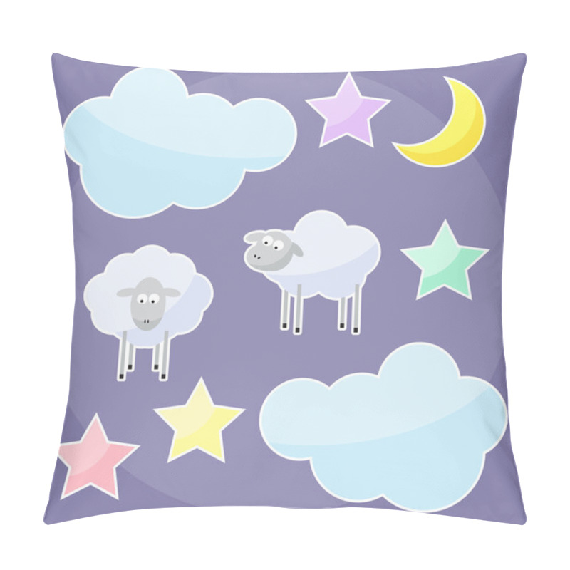 Personality  Funny Background With Moon, Clouds, Stars And Sheep Pillow Covers