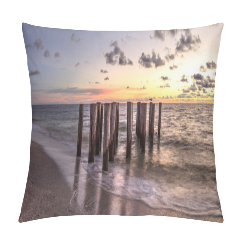 Personality  Dilapidated Ruins Of A Pier On Port Royal Beach At Sunset In Naples, Florida Pillow Covers