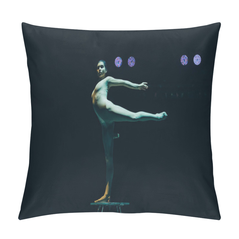 Personality  KYIV, UKRAINE - NOVEMBER 1, 2019: Flexible Gymnast Performing Exercise In Circus  Pillow Covers