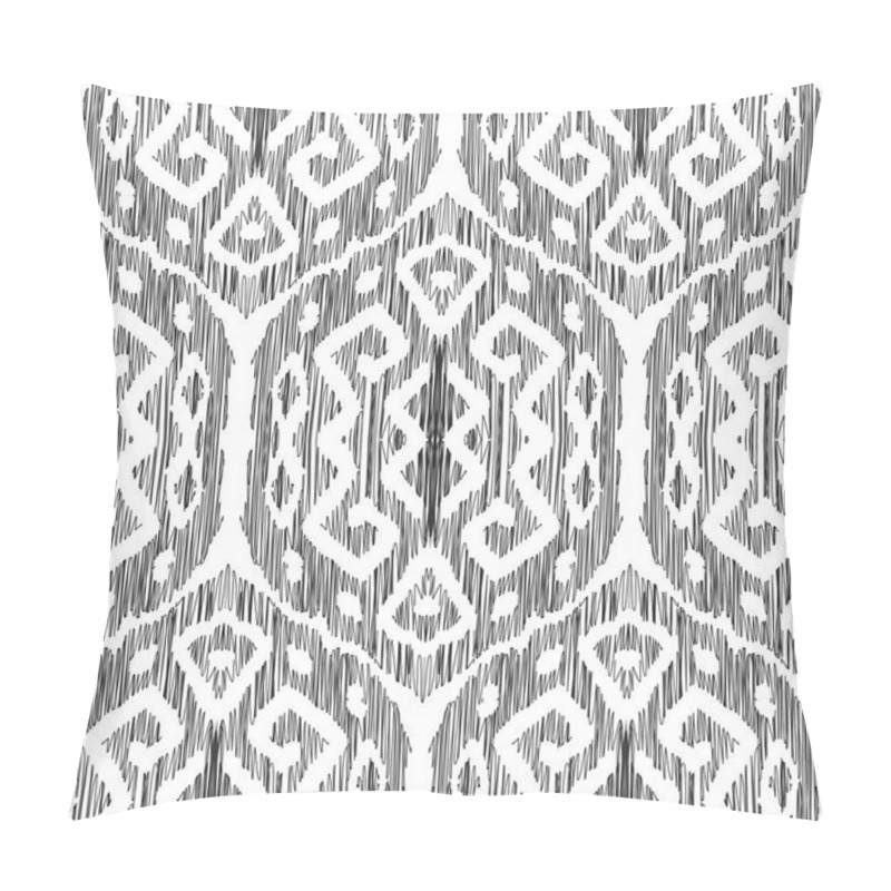 Personality  Ikat Seamless Pattern In Damask, Oriental, Indian, Marrocan Style. Vector Background. Black And White Texture Graphic. Ethnic Design For Fashion Textile Prints, Wallpapers, Cards Or Wrapping Papers. Pillow Covers