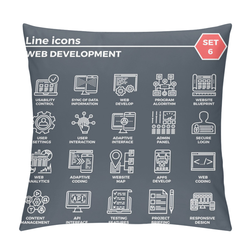 Personality  Web Development Line Icon Set Pillow Covers