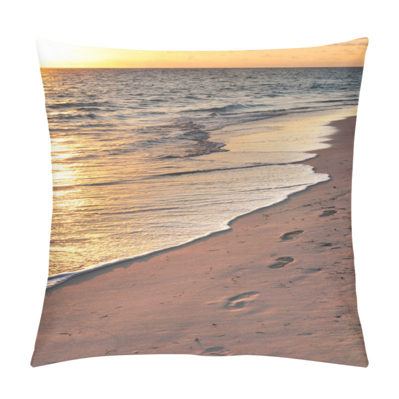 Personality  Footprints On Sandy Beach At Sunrise Pillow Covers