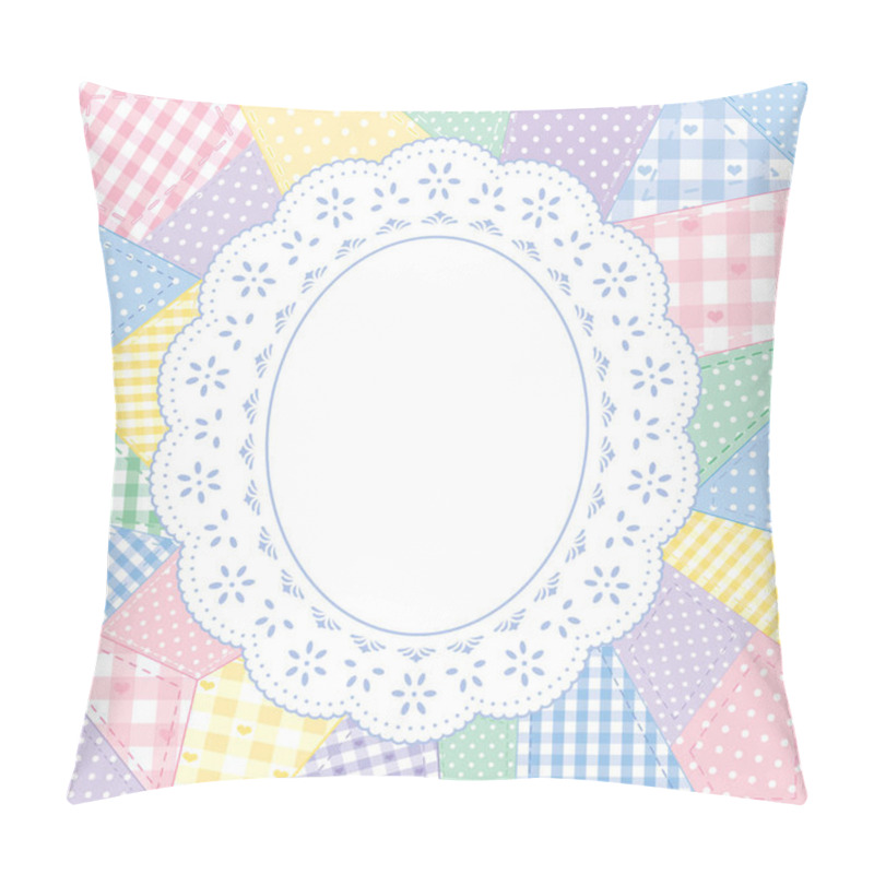 Personality  Lace Doily Patchwork Quilt, Oval Picture Frame, Copy Space, Pastel Palette Pillow Covers