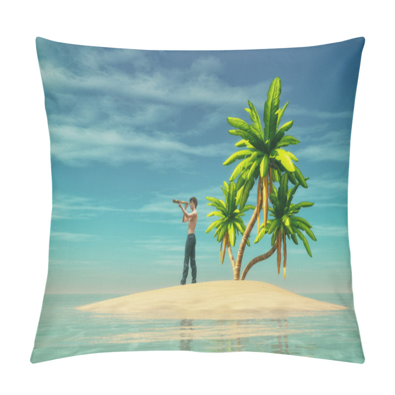 Personality  Man With Binocular On A Tropical Island Pillow Covers