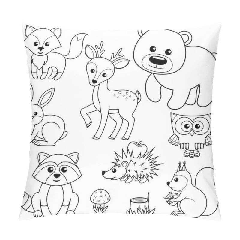 Personality  Forest Animals. Fox, Bear, Raccon, Hare, Deer, Owl, Hedgehog, Squirrel, Agaric And Tree Stump Pillow Covers