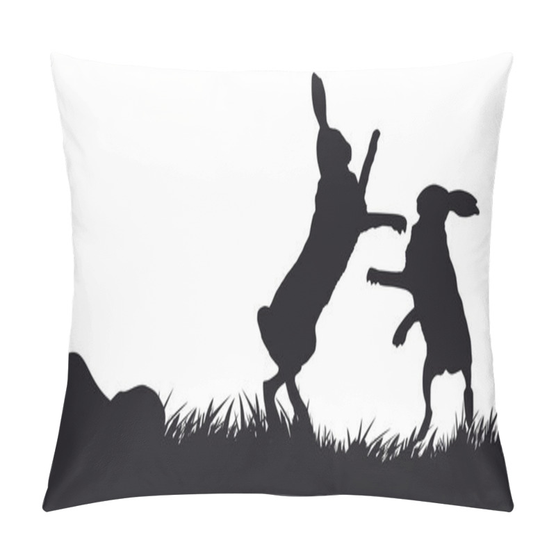 Personality  Hares Hopping On Grass - Black And White Silhouette Pillow Covers