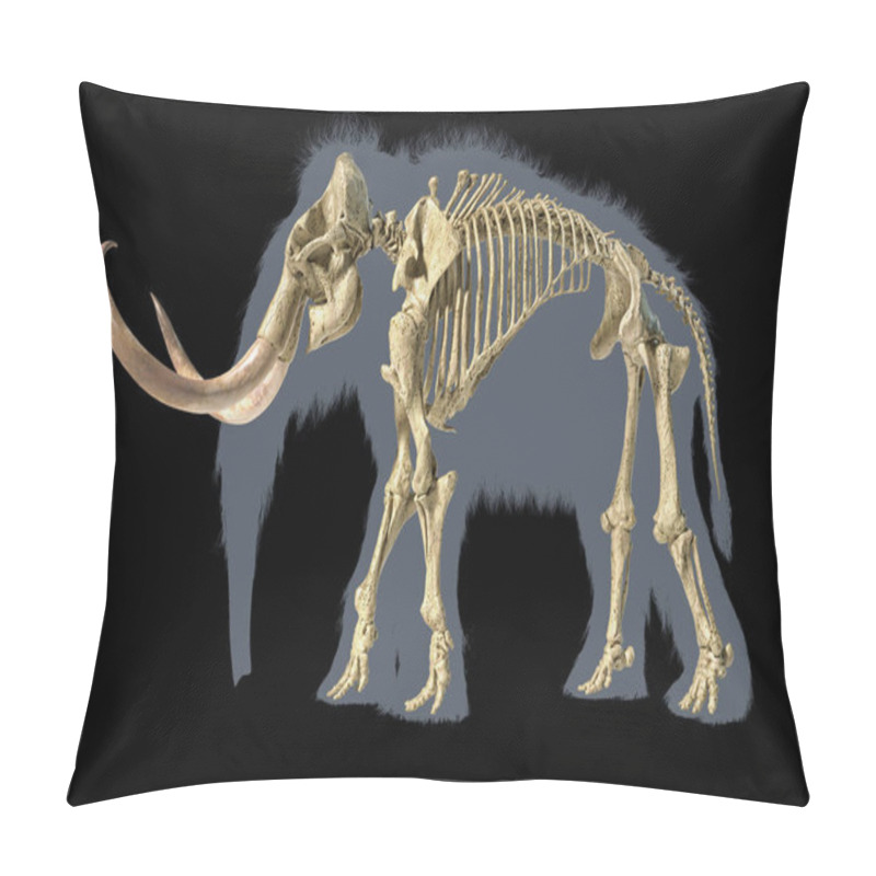 Personality  Woolly Mammoth Skeleton, Realistic 3d Illustration, Side View. Pillow Covers