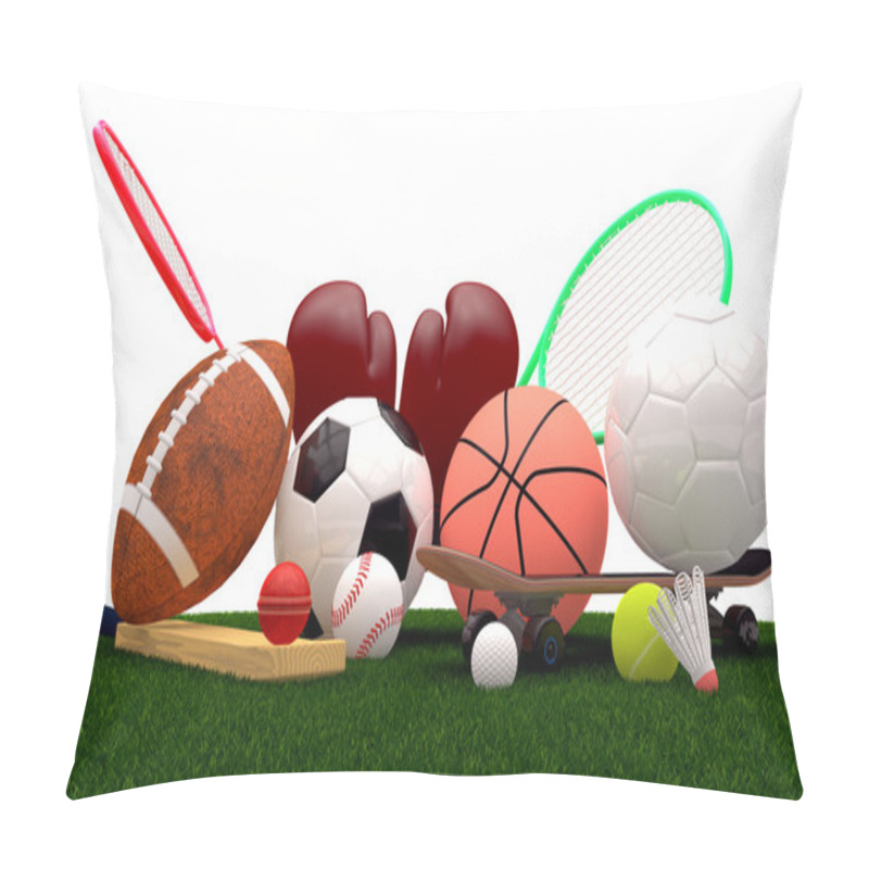 Personality  Sports Equipment On Grass Pillow Covers