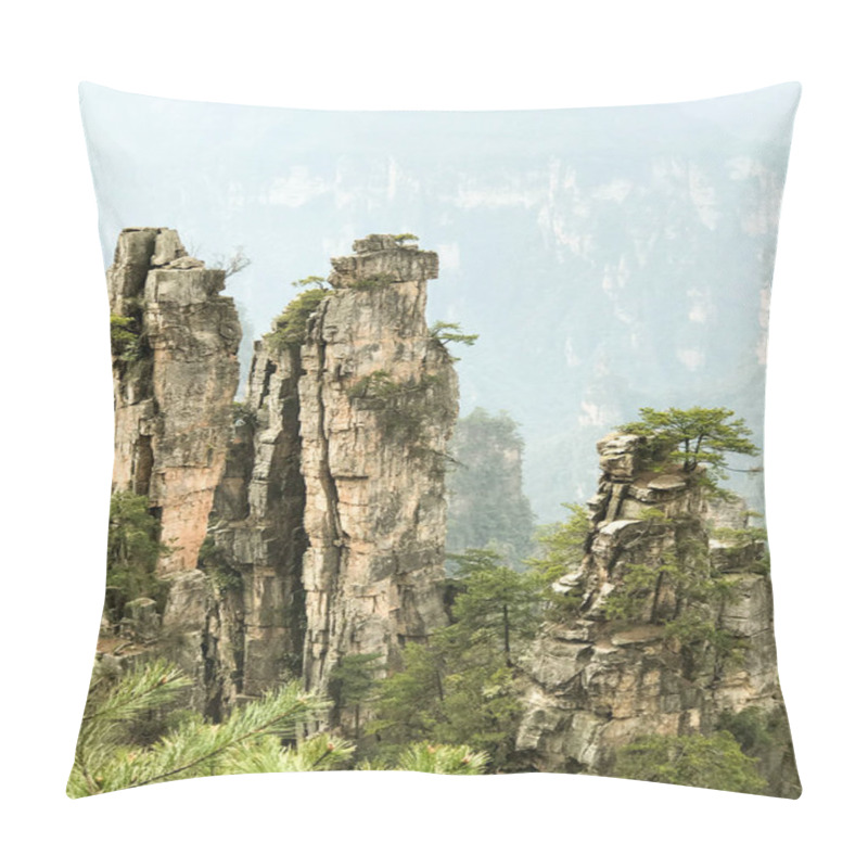 Personality  Amazing View Of Natural Quartz Sandstone Pillars Of The Tianzi Mountains (Avatar Mountains) In The Zhangjiajie National Forest Park, Hunan Province, China. Pillow Covers