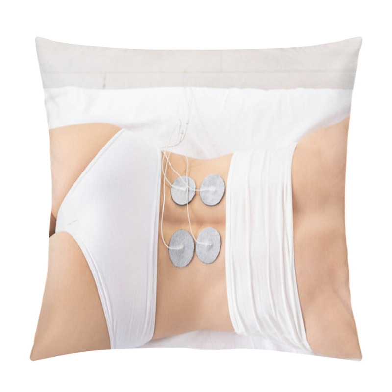 Personality  Top View Of Woman Lying On Massage Couch During Electrode Treatment Of Back In Clinic Pillow Covers