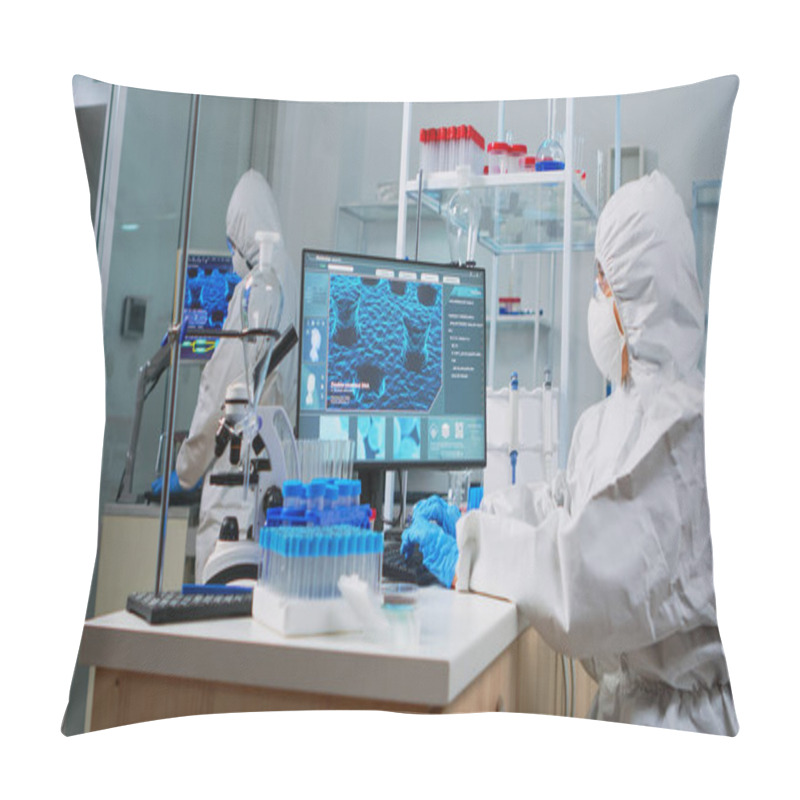 Personality  Scientist In Ppe Suit Typing Codes On Pc Pillow Covers