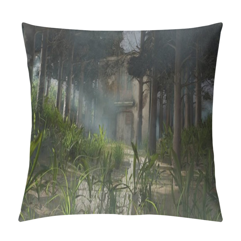 Personality  3d Render Abandoned Old House In Pine Trees Forest Nature Landscape Scene Wallpaper Backgrounds Pillow Covers