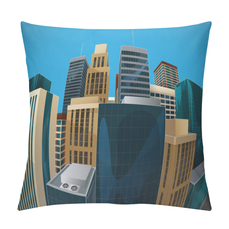 Personality  Illustration Of Fisheye Lens Cityscape View. City Pillow Covers