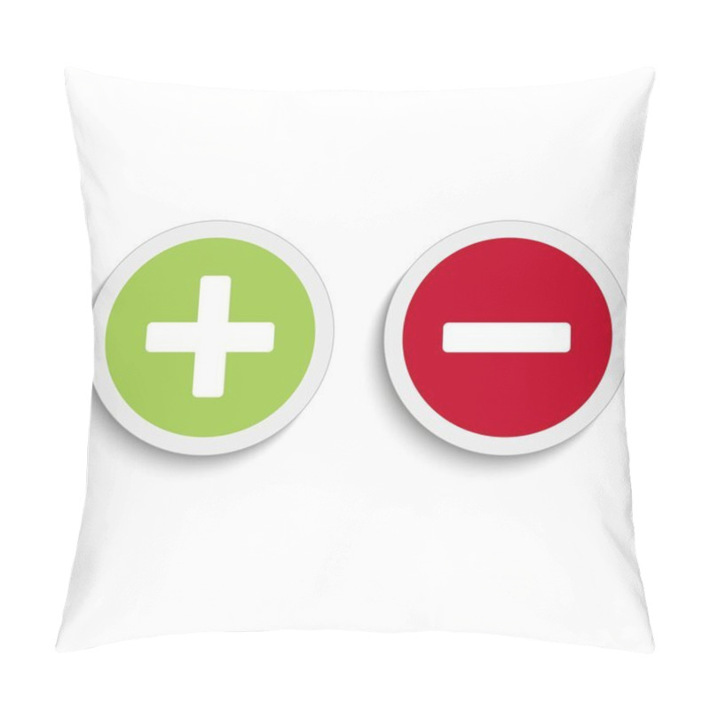 Personality  Plus And Minus Round Icons With Soft Shadow On The White Background. Vector Illustration. Pillow Covers