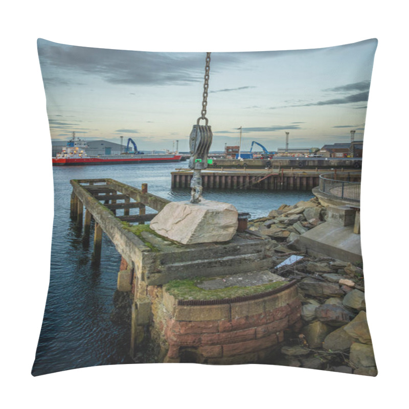 Personality  Ayr, South Ayrshire, Scotland, UK - October 18, 2023: The Ayr Harbour Sky Hook With A Ship In The Background Pillow Covers