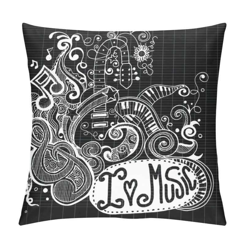 Personality  I Love Music Sketchy Notebook Doodles  And Swirls Hand-Drawn  Pillow Covers