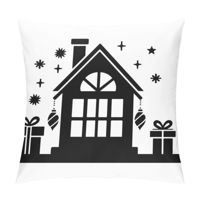 Personality  This Festive Vector Illustration Features A Stylized Christmas Tree Surrounded By Various Holiday-themed Elements, Including Snowflakes, Stars, And Decorative Dots. The Black And White Design Is Perfect For Holiday Greeting Cards, Seasonal Decoration Pillow Covers