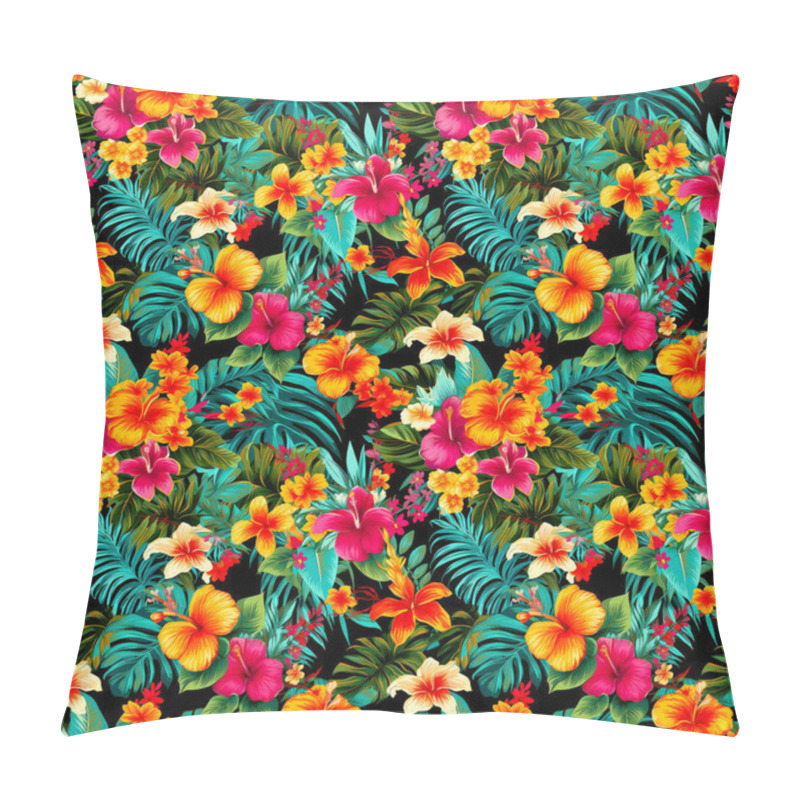 Personality  Tropical Seamless Floral Pattern On A Bright Background, With Bold And Vibrant Colors. Exotic And Playful Design Of The Flowers Abstract Backdrop  Pillow Covers