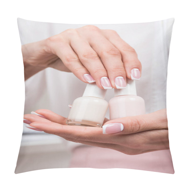 Personality  Woman Holding Nail Polishes Pillow Covers