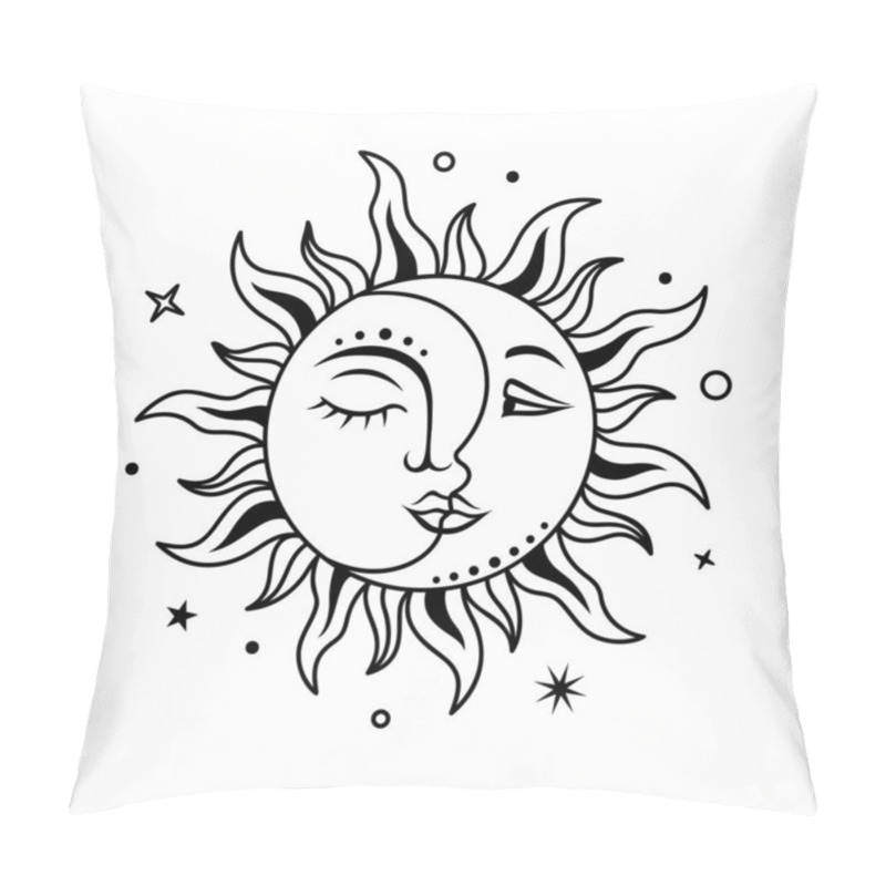 Personality  Sun Amd Moon With Face. Boho Design. Vector Celestial Sign. Magic, Mystical Print. Pillow Covers