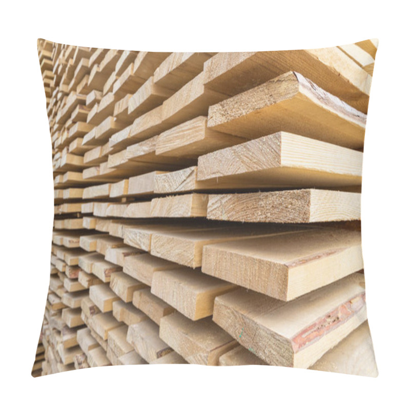 Personality  Perspective Angle Of Wooden Planks In Close-up At A Lumber Warehouse. Background Of Boards. Pillow Covers