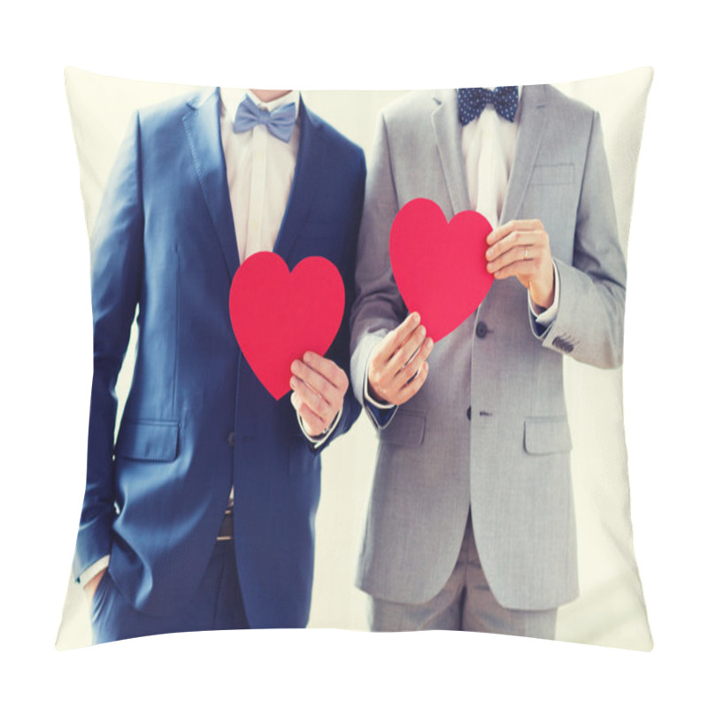 Personality  Close Up Of Male Gay Couple Holding Red Hearts Pillow Covers