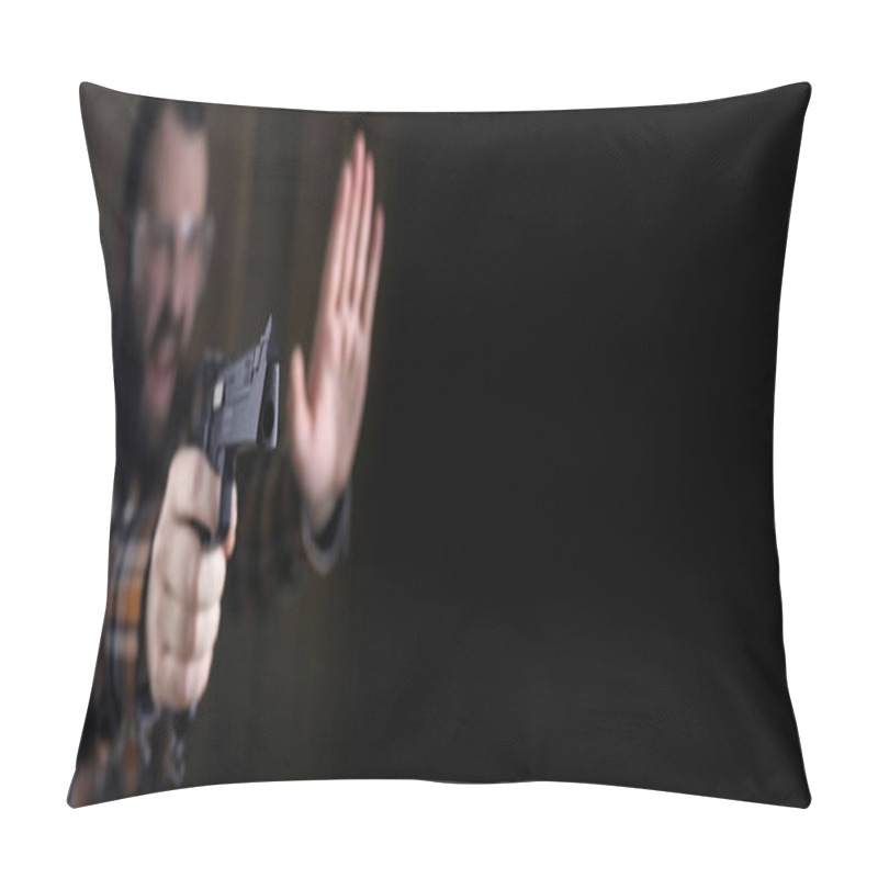 Personality  Man With Put On Protective Goggles And Ear Training In Pistol Sh Pillow Covers