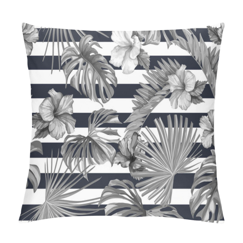 Personality  Vector Tropical Leaves Hibiscus Seamless Pattern Pillow Covers