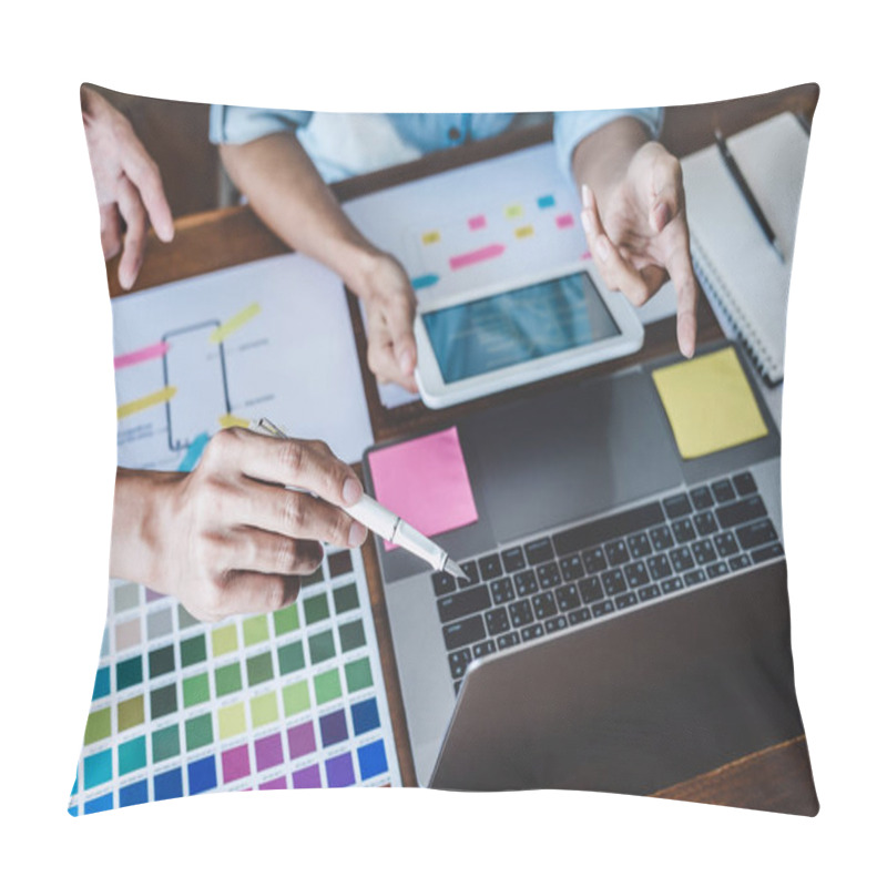 Personality  Team Of Creative Web/Graphic Designer Planning, Drawing Website  Pillow Covers