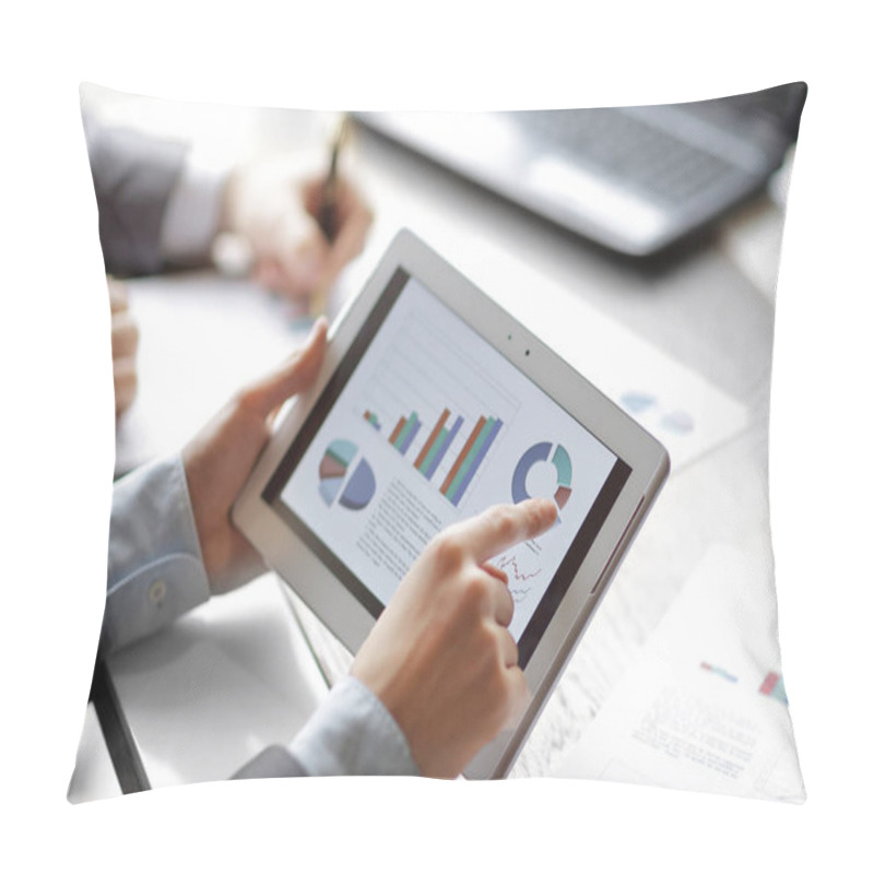 Personality  Close Up.a Businessman Works With Marketing Data Pillow Covers