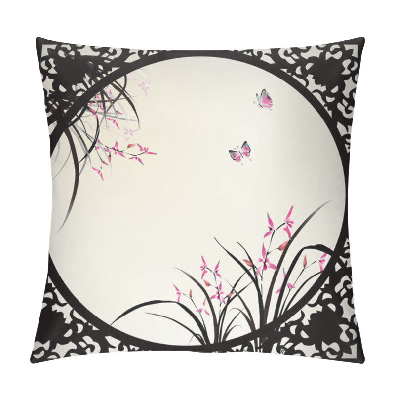 Personality  Chinese Painting Of Orchid And Butterfly In Ink Style Pillow Covers