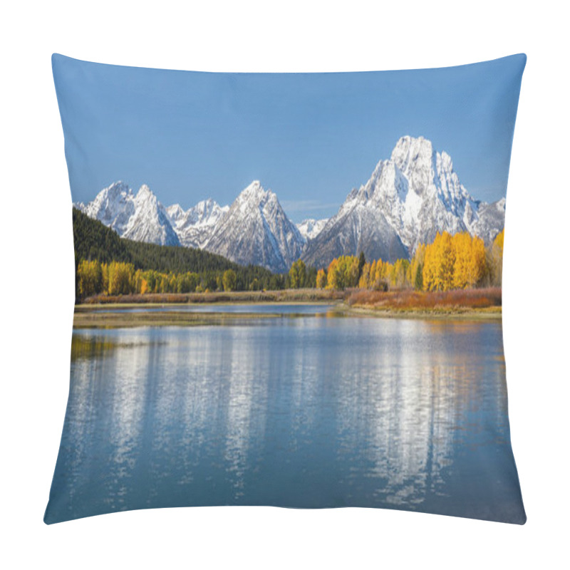 Personality  Mount Moran View From Oxbow Bend Beside Snake River Of Grand Teton, Wyoming. Color Of Tees And Environment Changing Due To Autumn Change To Winter. Pillow Covers