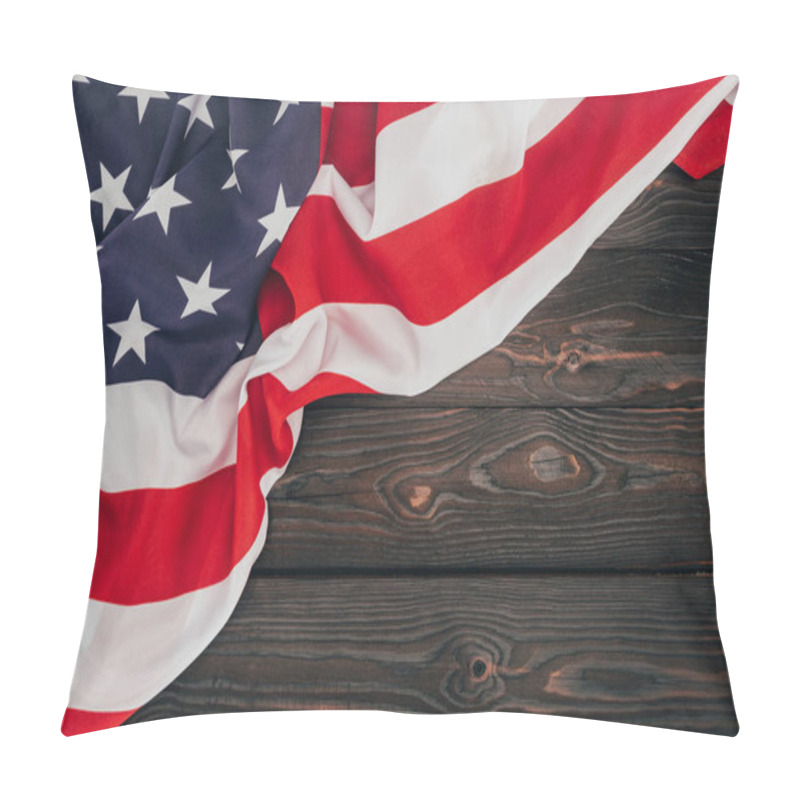 Personality  Top View Of Folded American Flag On Dark Wooden Tabletop, Presidents Day Concept Pillow Covers