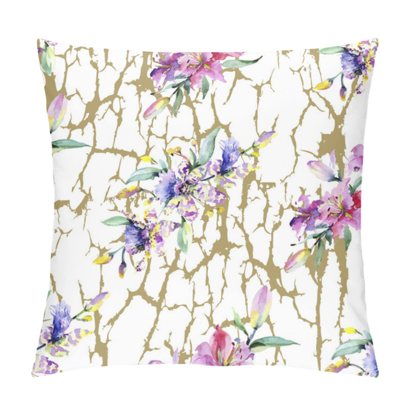 Personality  Pink And Purple Orchid Flowers. Watercolour Drawing Fashion Aquarelle Isolated. Seamless Background Pattern. Fabric Wallpaper Print Texture. Pillow Covers