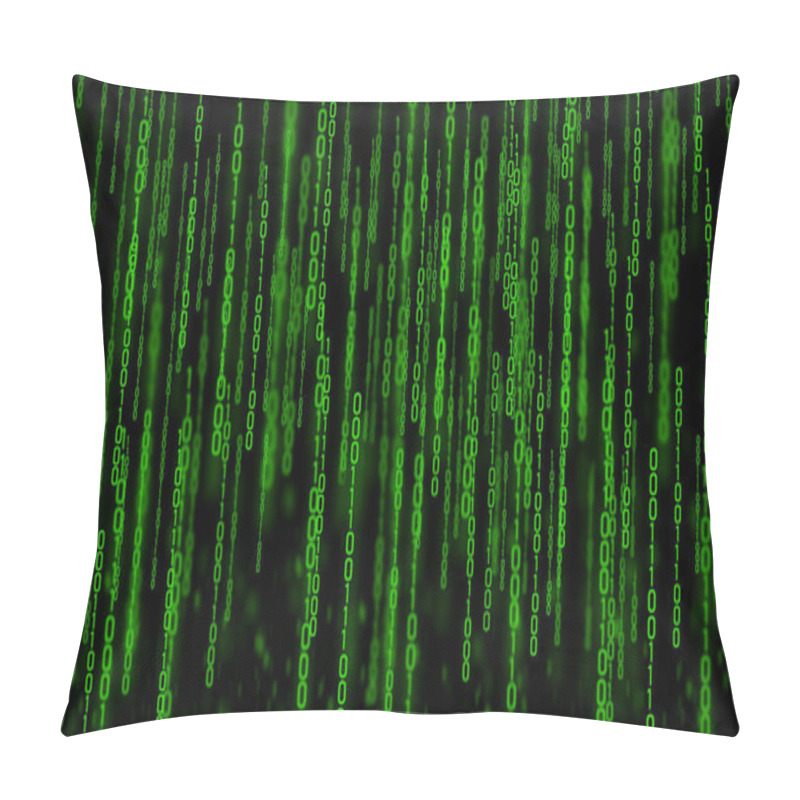 Personality  Abstract Green Binary Code On A Black Background. Green Lines Of Binary Code Pillow Covers