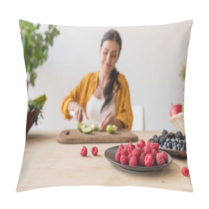 Personality  Woman Cutting Fresh Apple Pillow Covers