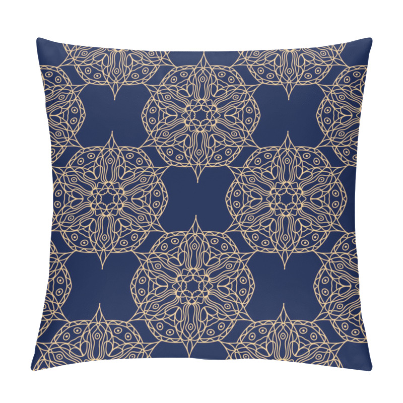 Personality  Golden Floral Ornament On Dark Blue Background. Seamless Pattern For Textile And Wallpapers Pillow Covers