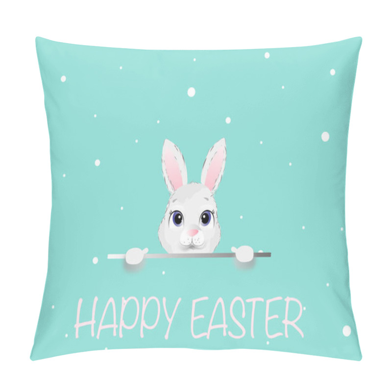 Personality  Illustration Of Cartoon Rabbit Near Happy Easter Lettering On Blue Pillow Covers