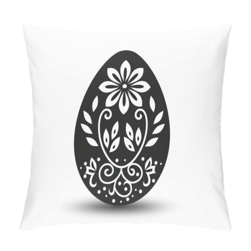 Personality  Black Egg-shaped Decoration Featuring Intricate White Floral Patterns And Leaves. Pillow Covers