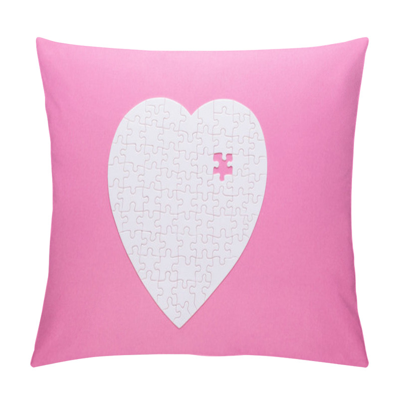 Personality  White Puzzle Heart On Pink Background. Missing Piece. Top View Pillow Covers