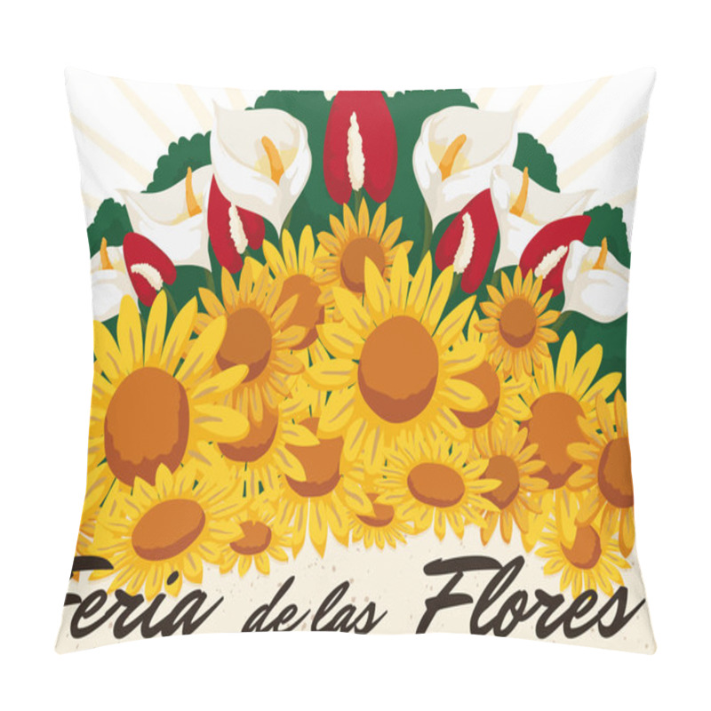 Personality  Beautiful Floral Arrangement For Colombian Flowers Festival, Vector Illustration Pillow Covers