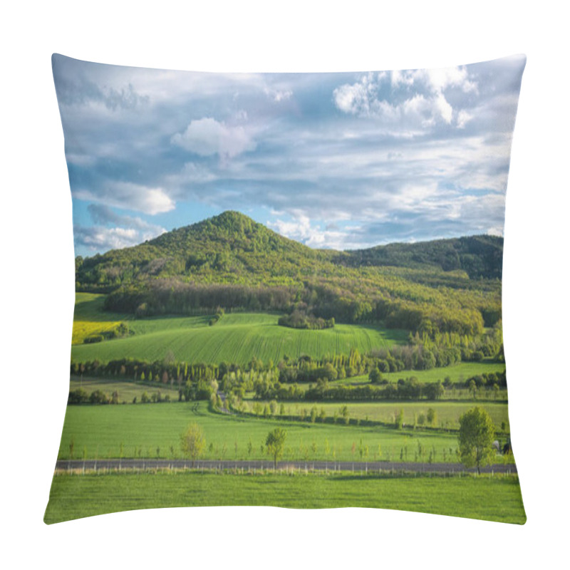 Personality  Ecotourism In Europe In Spring. Beautiful Fresh Rural Landscape In Saxony, Dresden Neighborhood, Germany. Plowed And Sown Fields And Villages Against The Backdrop Of A Cloudy Rain Sky. Pastoral Idyllic Landscape Pillow Covers