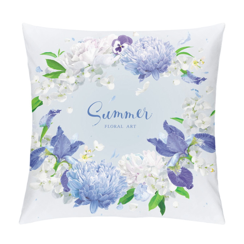 Personality  Blue Summer Flowers Wreath Pillow Covers