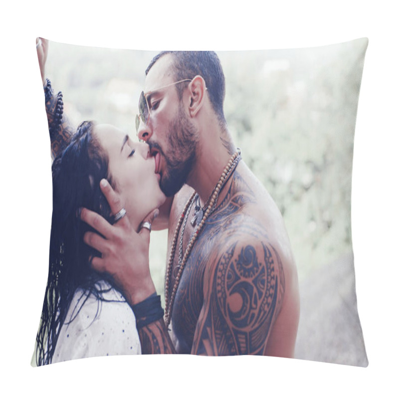 Personality  Handsome Muscular Guy And Amazing Sexy Woman. Cosmopolitan Couple. Love And Flirt. Muscular Man And Fit Slim Young Female Kissing. Couple Goals. Pillow Covers