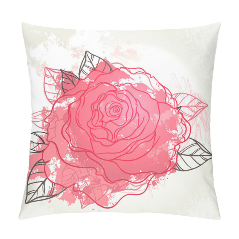 Personality  Beautiful Roses Bouquet Drawing On Beige Grunge Background. Hand Pillow Covers