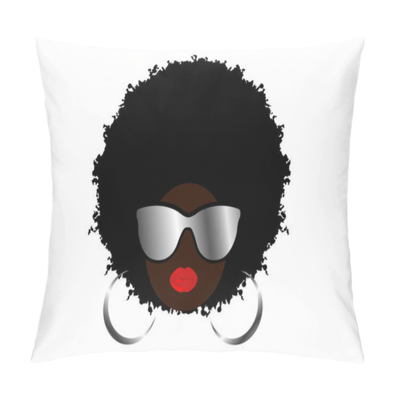 Personality  Kinky Curly Afro Hair, Portrait African Woman Wear Sunglasses, Dark Skin Female Face, Ethnic Traditional Coiffure, Sexy Red Lips, Hair Style Concept Salon, Avatar Vector Isolated On White Background Pillow Covers