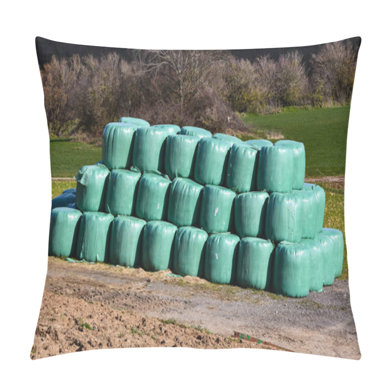 Personality  Bales Of Hay Wrapped In Plastic As Food For Grazing Animals In Winter Pillow Covers