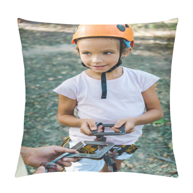 Personality  Cropped View Of Boy Near Cute Friend Holding Safety Equipment  Pillow Covers