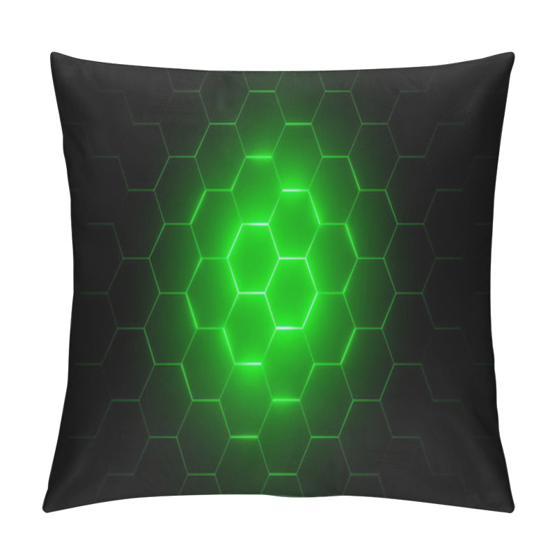 Personality  3d Illustration Of Green LED LIGHT In Hexagonal Modern Background  Pillow Covers