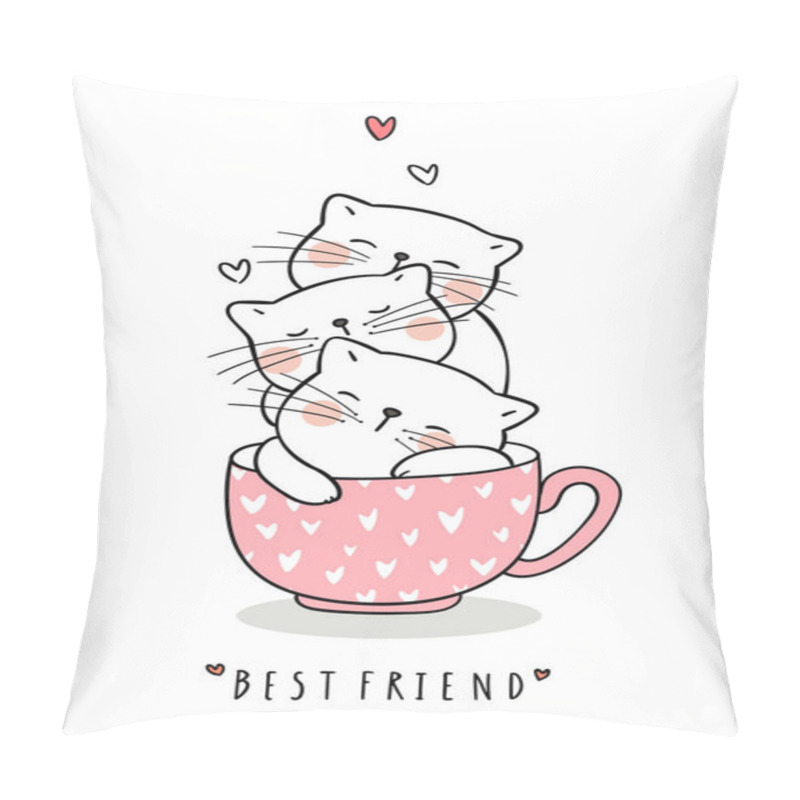 Personality  Draw Cats Sleep In Cup Of Tea Pink Pastel Pillow Covers